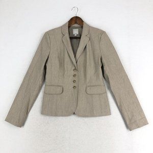 Halogen Women's Size 6 Brown Linen Blend Four Button Notch Lapel Blazer Jacket